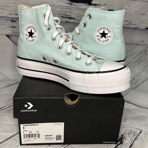 CONVERSE CHUCK TAYLOR ALLSTAR CHANCE OF RAIN BABY BLUE PLATFORM HI TOP SHOES 6
